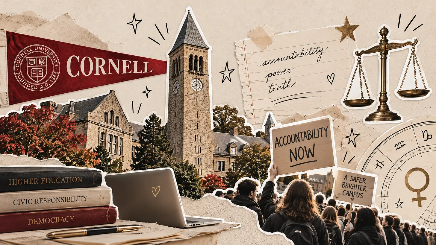 Collage about accountability, education, power, and astrology
